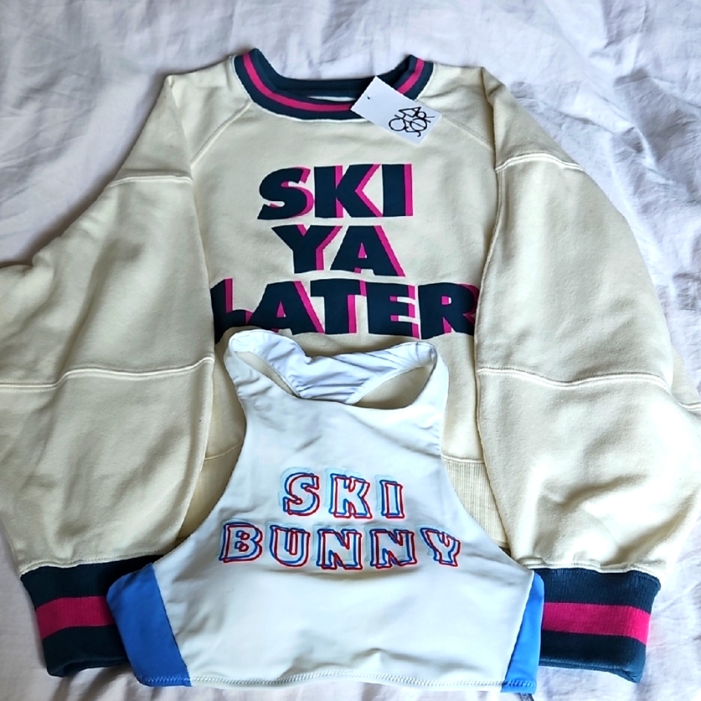 SKI YA LATER Sweatshirt With SKI BUNNY Bralette (Aerie). Chaser Women's Small